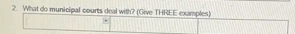 2. What do municipal courts deal with? (Give THREE examples)
square 
square 
square