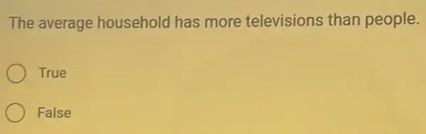 The average household has more televisions than people.
True
False