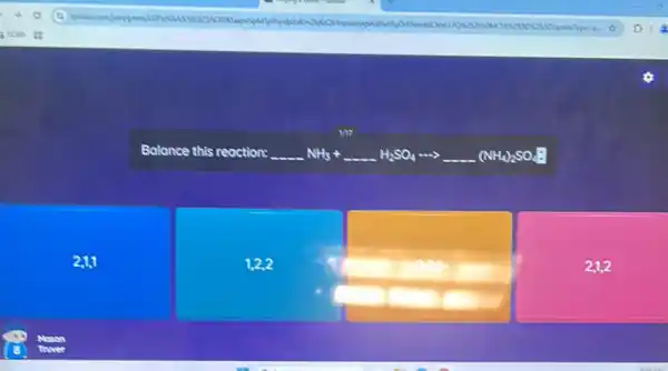 Balance this reaction: underline ( )NH_(3)+underline ( )H_(2)SO_(4)arrow underline ( )(NH_(4))_(2)SO_(4)?
211
1,22
21,2