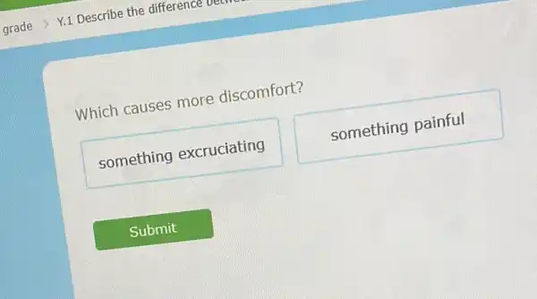 Which causes more discomfort?
something excruciating
something painful