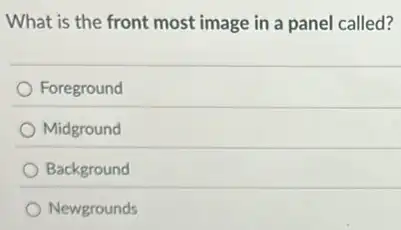 What is the front most image in a panel called?
Foreground
Midground
Background
Newgrounds