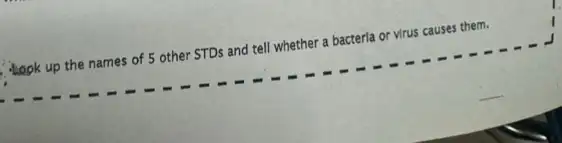 look up the names of 5 other STDs and tell whether a bacterla or virus causes them.