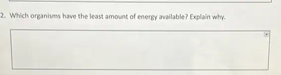 2. Which organisms have the least amount of energy available? Explain why.
square