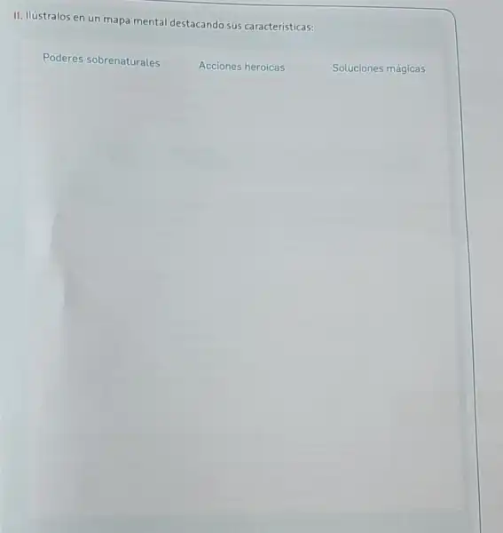 II. Ilustralos en un mapa mental destacando sus características:
Poderes sobrenaturales
Acciones heroicas
Soluciones mágicas