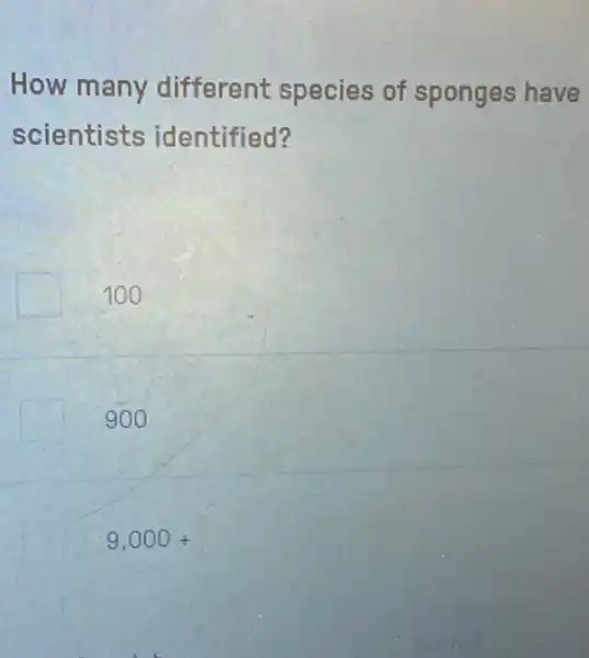 How many different species of sponges have
scientists identified?
100
900
9,000+