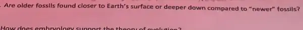 Are older fossils found closer to Earth's surface or deeper down compared to "newer"fossils?