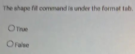 The shape fill command is under the format tab.
True
False