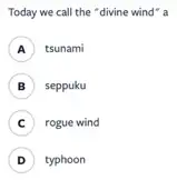 Today we call the "divine wind" a
A tsunami A
B seppuku
C ) rogue wind
D ) typhoon