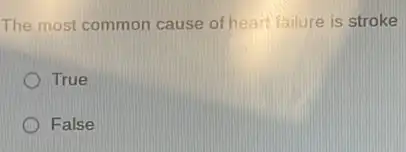 The most common cause of heart failure is stroke
True
False