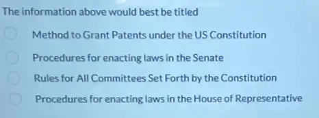 The information above would best be titled
Method to Grant Patents under the US Constitution
Procedures for enacting laws in the Senate
Rules for All Committees Set Forth by the Constitution
Procedures for enacting laws in the House of Representative